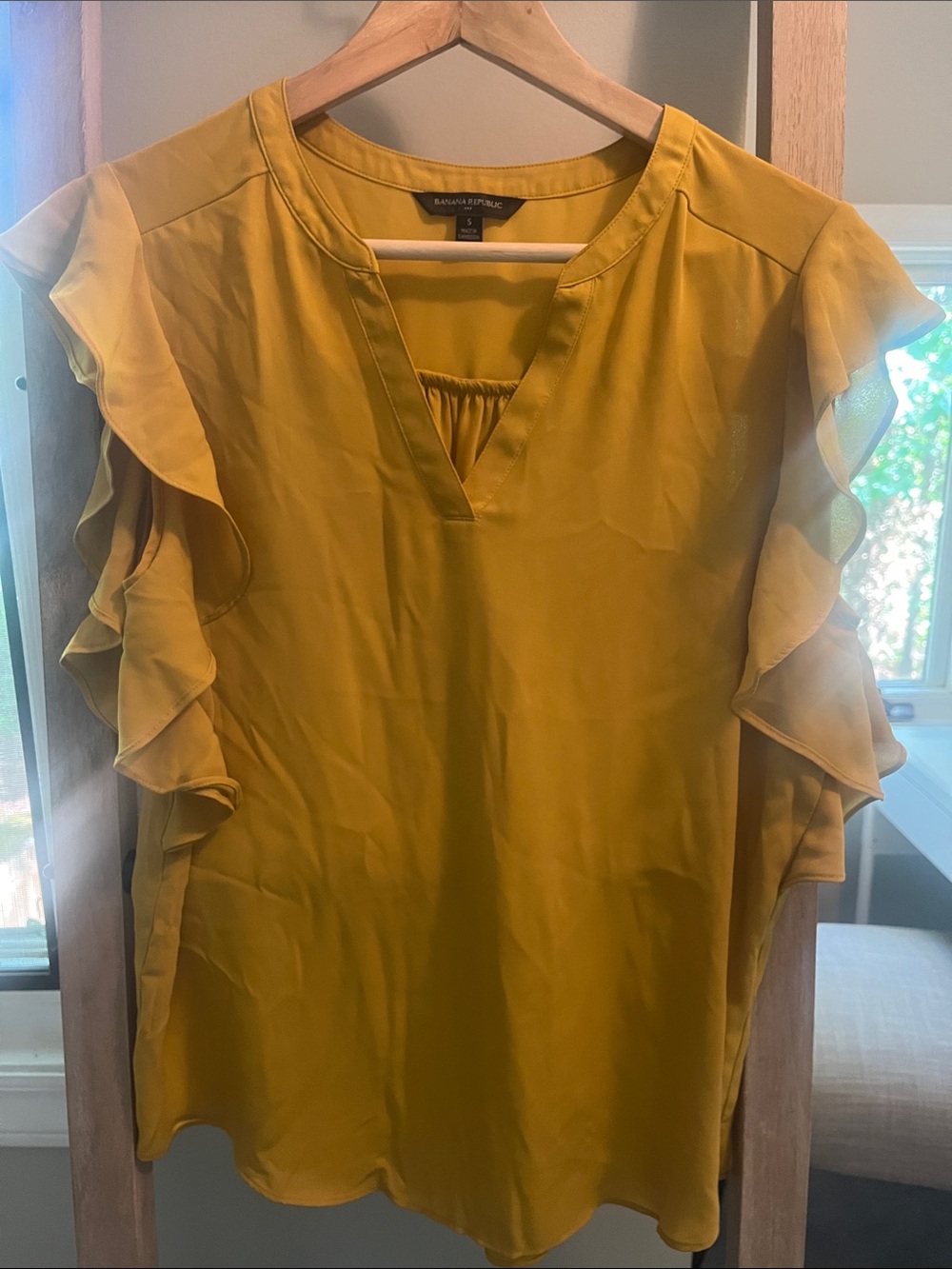 Banana Republic Mustard Yellow Ruffle Sleeve Blouse